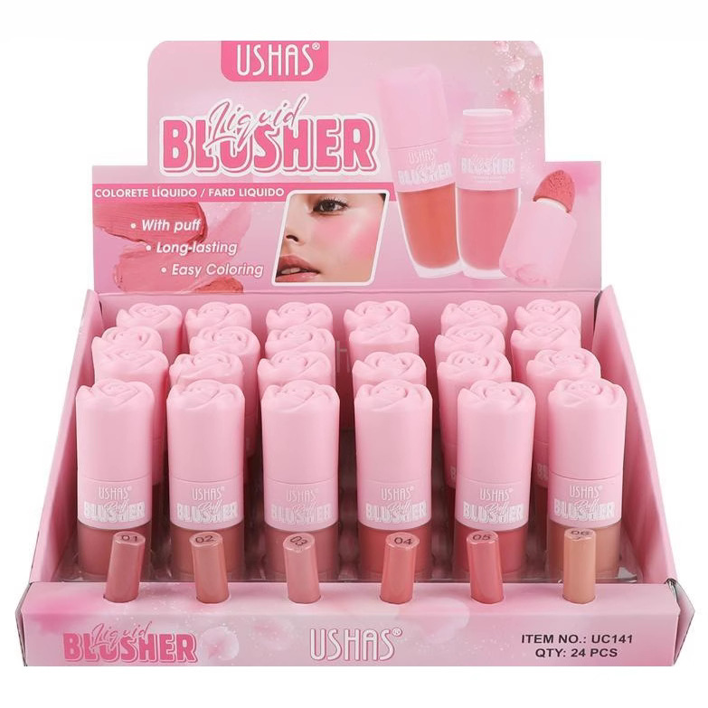 (Caja de presentación) USHAS venta caliente transfronteriza 6 colores cabeza de esponja rubor impermeable y duradero 24 piezas una caja UC141