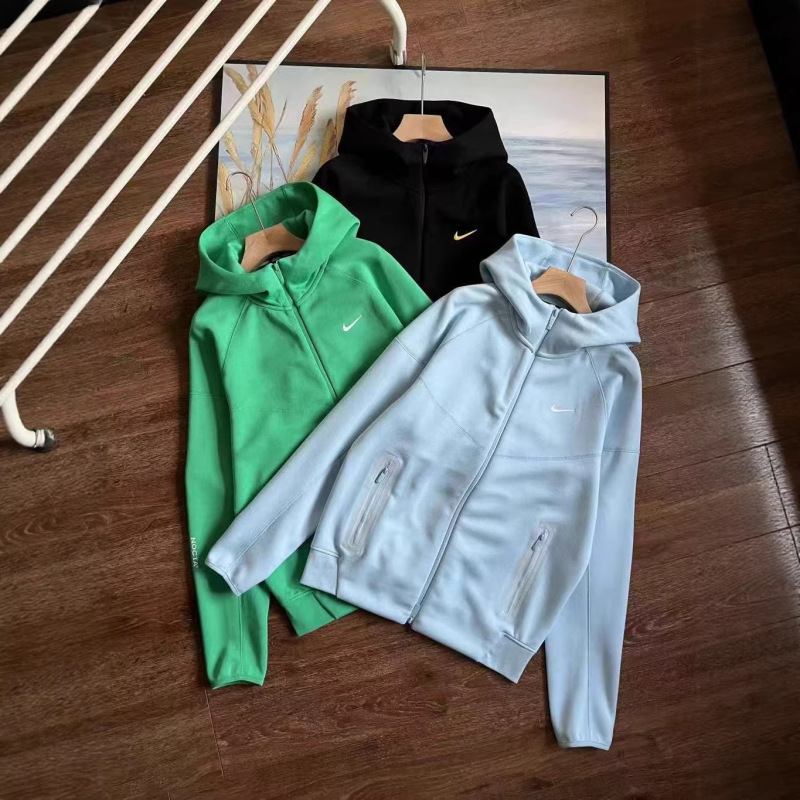 Cross-Border In-Stock Nk Jacket Spring and Autumn Sports Air Layer Hooded Casual Loose Zipper Jacket Couple Style