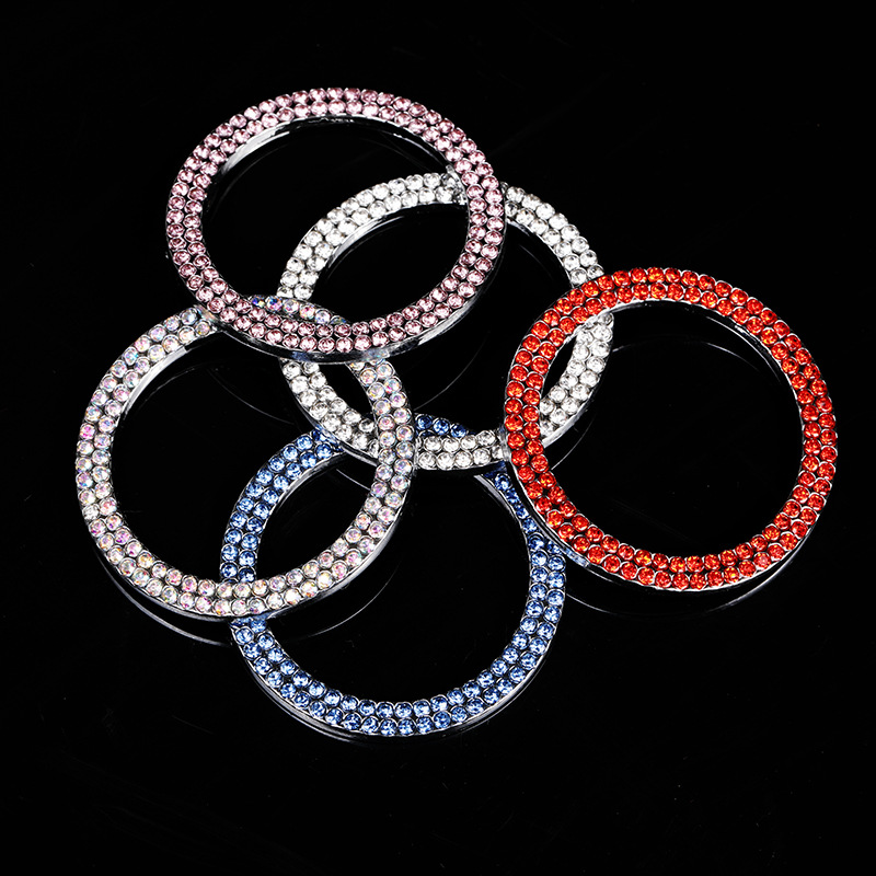 Suministros de coche de un solo clic botón de inicio anillo decorativo doble fila artificial diamante cristal anillo de encendido anillo decorativo coche pegatinas