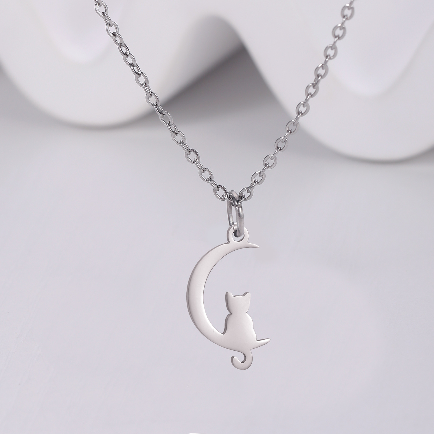 Women'S Gender Cute Animal Moon Stainless Steel Titanium Steel Plating Pendant Necklace