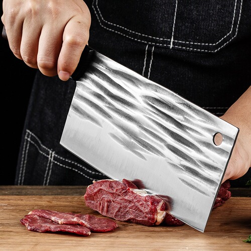 Hand-forged high-carbon steel kitchen knife, household sharp hammer pattern chef's knife for quick cutting, slicing, and chopping meat