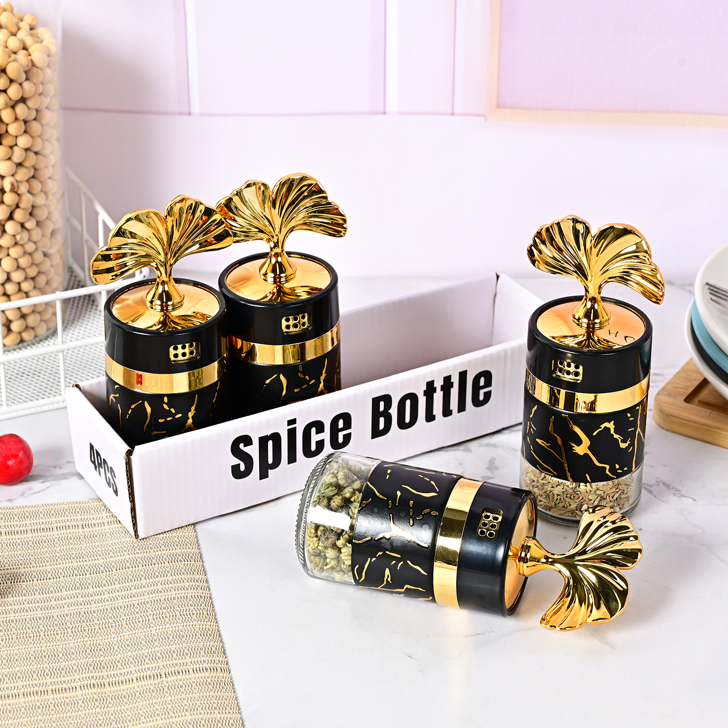 Amazon nuevo hogar cocina a prueba de humedad de vidrio sellado condimento botella cocina sabor sal condimento botella traje