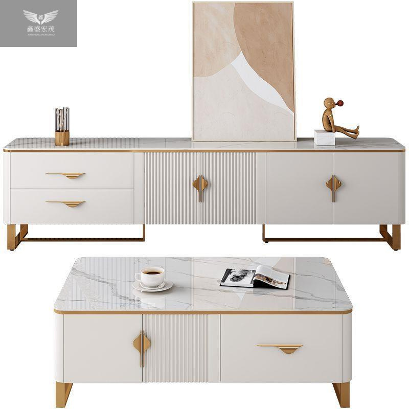 Tablero de roca brillante, mesa de centro de lujo ligero, combinación de mueble de TV, apartamento pequeño, sala de estar doméstica, tipo de almacenamiento, moderno gabinete de piso rojo de Internet
