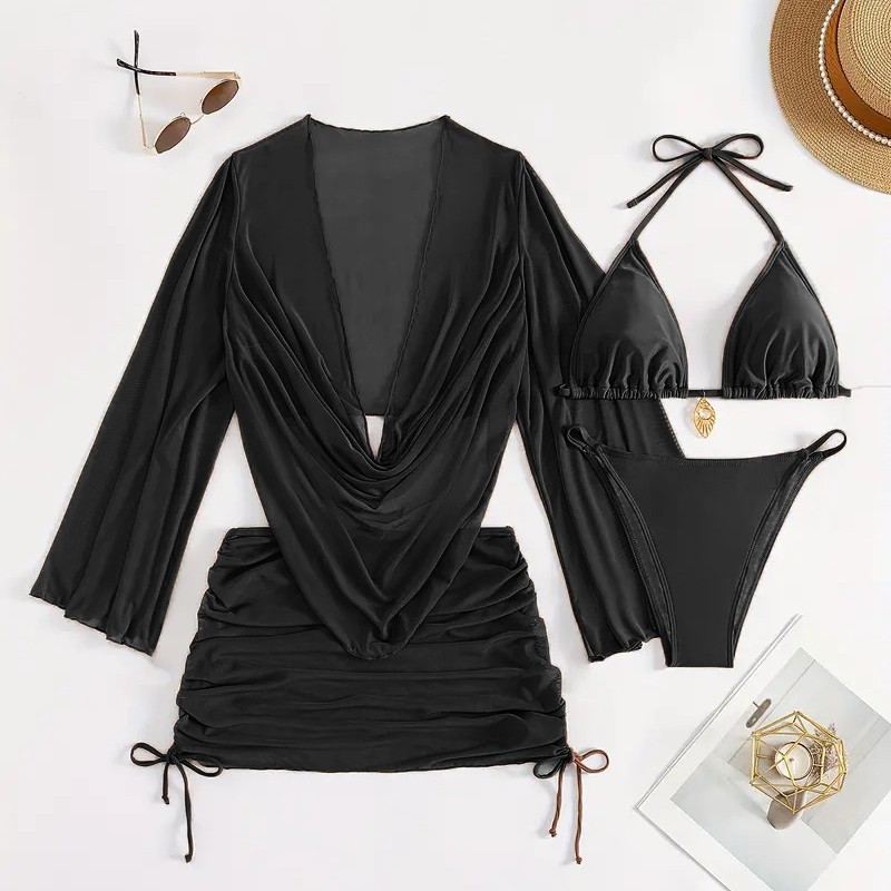 European And American Women's Sexy Blouse Lace-up Bikini Suit