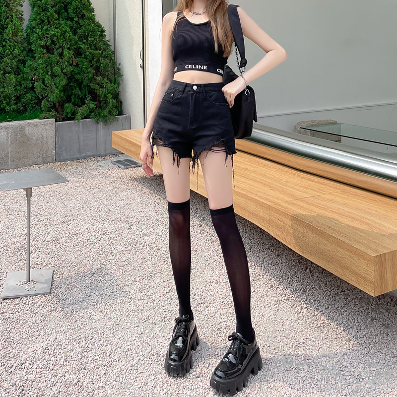 Ripped Denim Shorts Women's Summer 2024 New Arrival High Waist Loose Slimming Hot Pants with Wide Legs