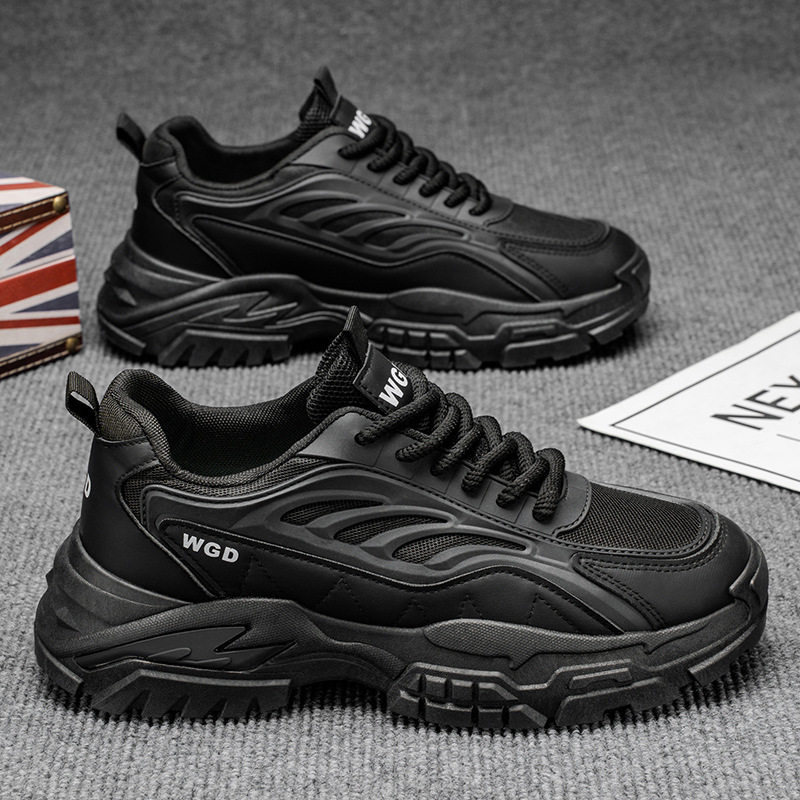 Giày thể thao nam đế dày kiểu sneaker lưới thoáng khí, buộc dây, gót thấp 1–3 cm — Bánh bao gạo W5033, W5033 màu đen, W5033 trắng xanh lục
