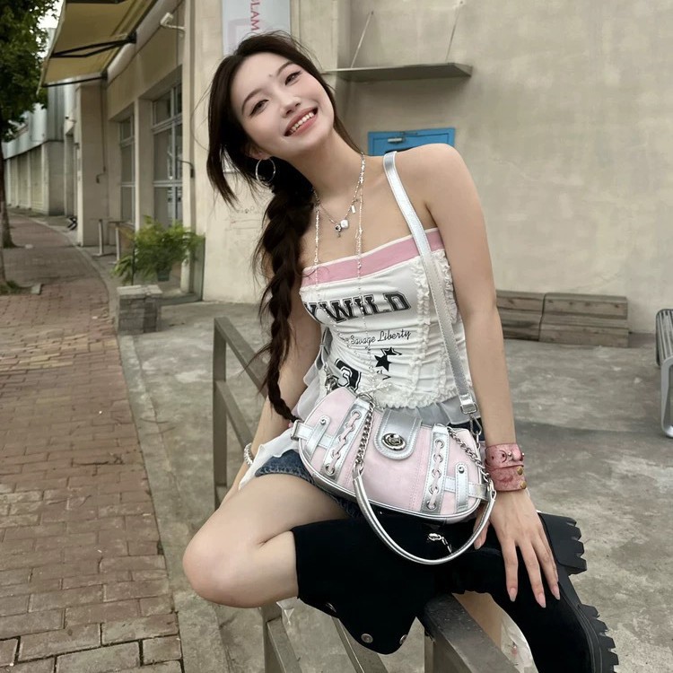 Pink Women's Shoulder Underarm Bag, Summer Niche Millennium Hot Girl Patchwork Chain Handbag, Crossbody Bag_voghion.com