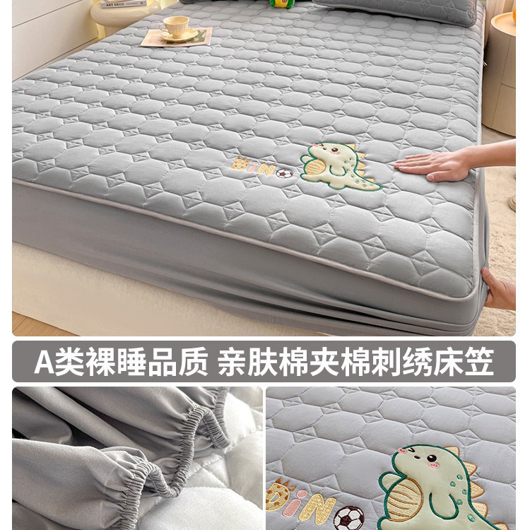 Sombrilla de cama bordada acolchada acolchada de algodón de una sola pieza cubierta protectora de colchón de algodón puro grueso 2025 nuevo juego de tres piezas de funda de cama