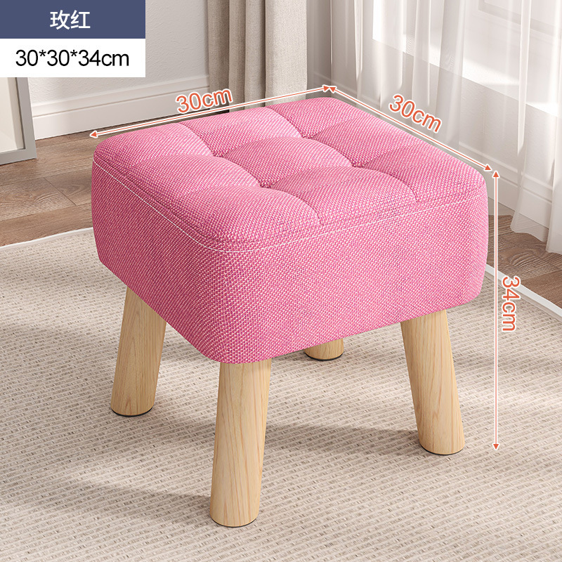 Taburete pequeño de madera maciza estilo corto para el hogar tela simple color cuadrado taburete bajo sala de estar banco pequeño sofá taburete para cambiar zapatos
