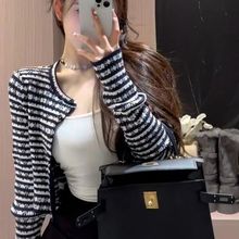 韩系小香风条纹长袖针织开衫女2025秋季新款时尚百搭修身显瘦上衣