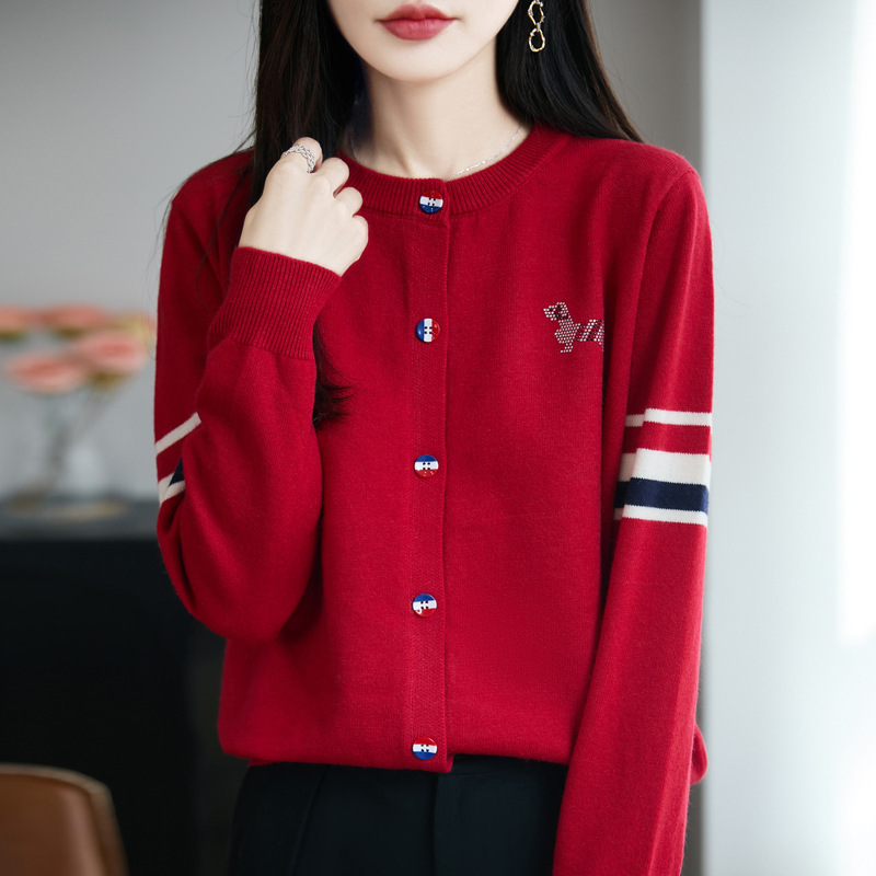 春秋季新款烫钻小狗图案纯色开衫针织衫女长袖百搭显瘦休闲时尚潮|undefined