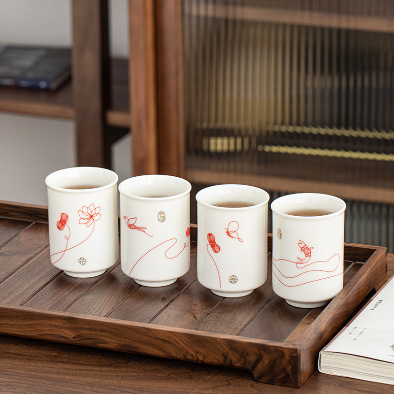 Taza de cerámica original de estilo nacional Wenchuang Taza de té cuatro conjuntos de cajas de regalo con logotipo impreso