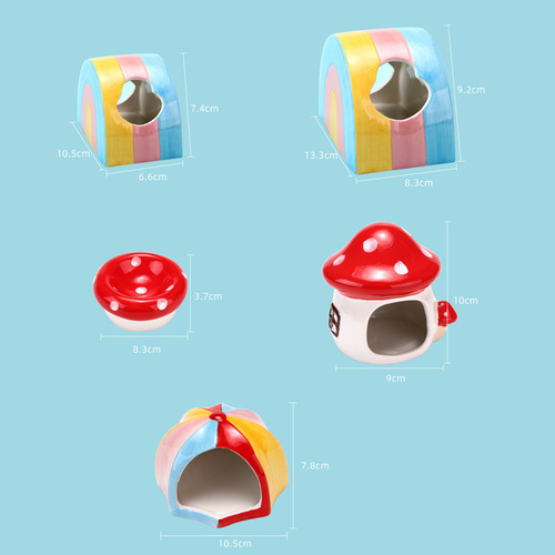 Hamster ceramic nest summer cooling house creative rainbow tent hamster nest cute ceramic mushroom nest