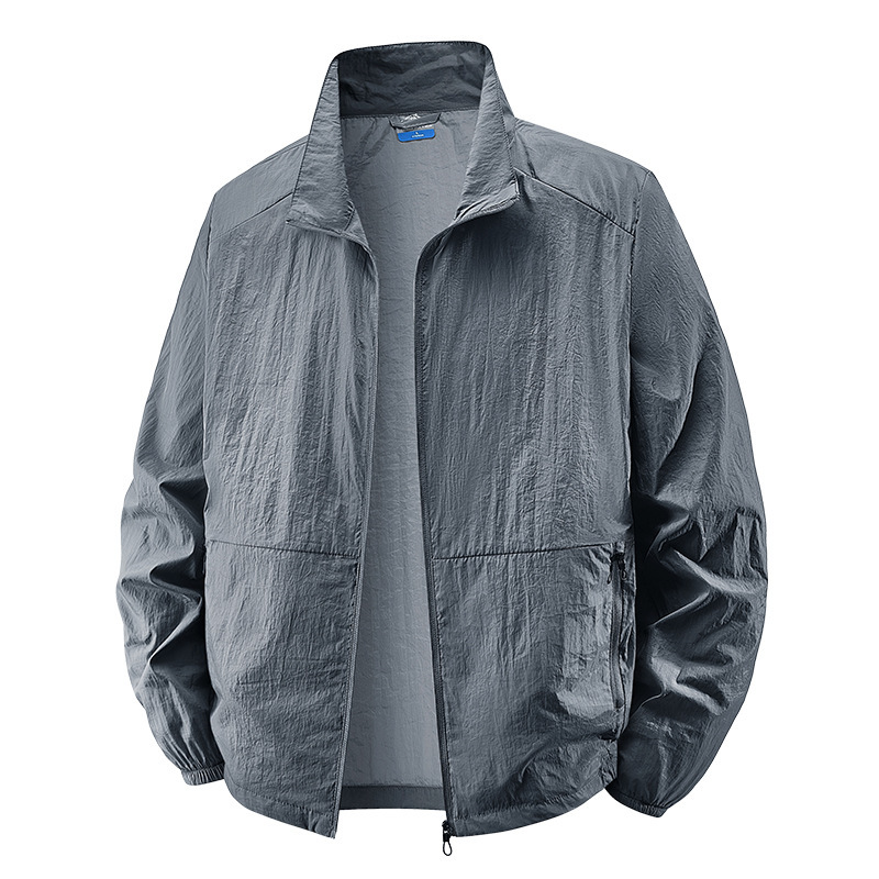Summer Large Size Stand-Up Collar Sun Protection Clothing for Men, Casual Solid Color Breathable Sun Protection Clothing, Men's Skin Clothing, Fishing Clothing, Jacket Trendy