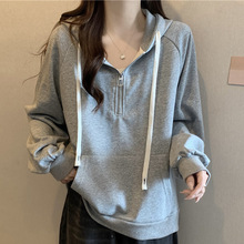 潮牌oversize连帽卫衣女秋冬宽松潮ins加绒加厚港风chic拉链外套