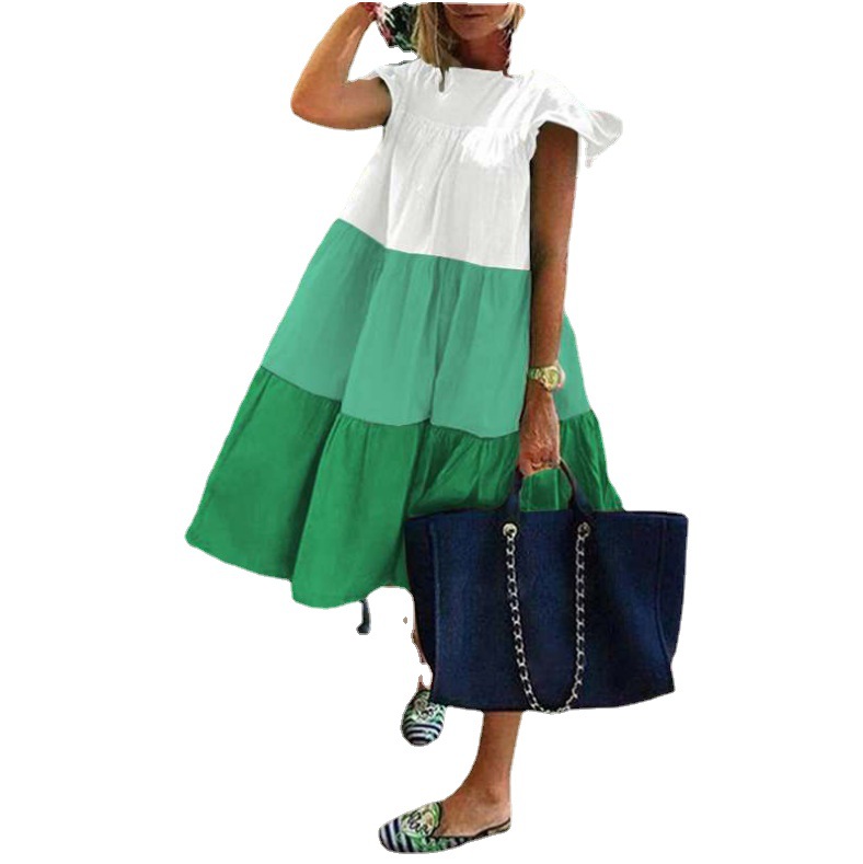 2024 plage transfrontalière européenne et américaine épissage tricolore grande balançoire commerce extérieur style ethnique femme grande taille robe Simia