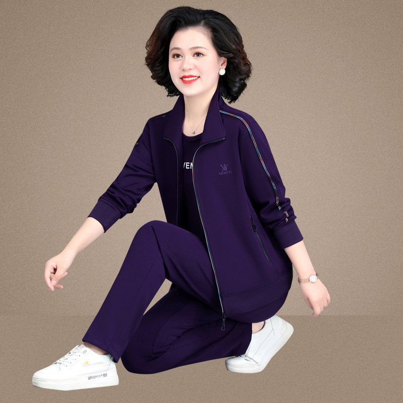 영어 P1 어머니 가을 중년 및 노인 운동복 세트 여성 봄과 가을 중년 여성 느슨한 플러스 사이즈 3 종 세트