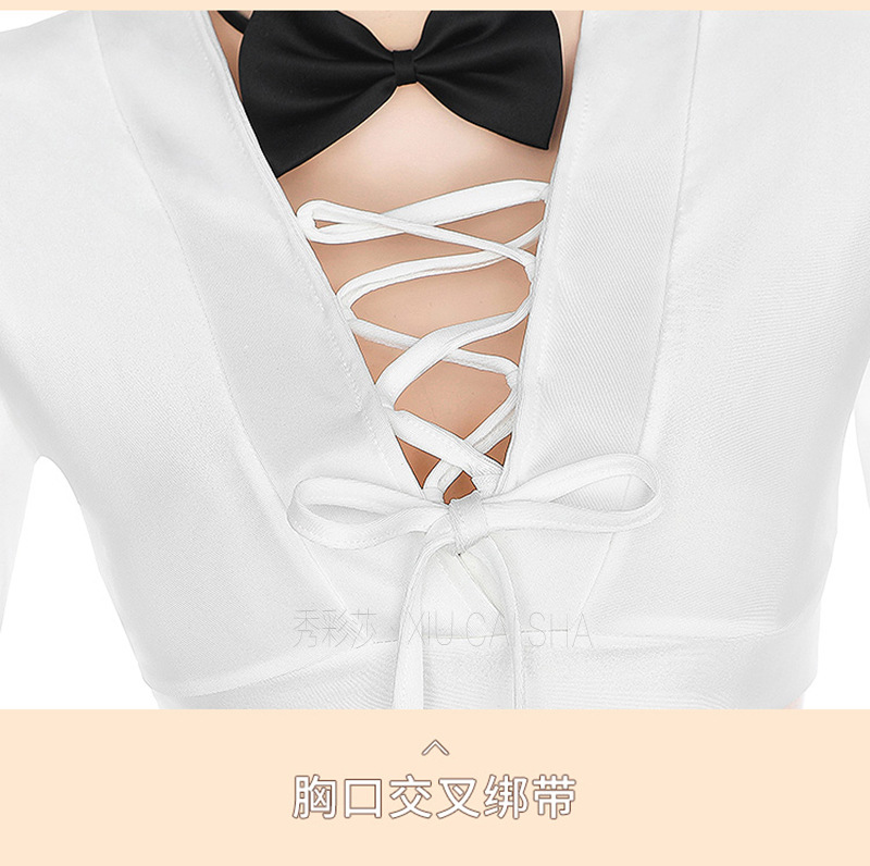 Secretary Role-Play Lingerie Set with Top, Mini Skirt, Thong, Bow Tie and Stockings — detail image 19
