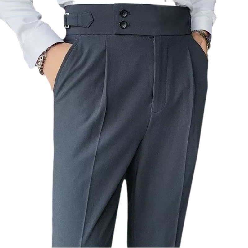 Nápoles traje pantalones de los hombres de estilo coreano slim fit pantalones ajustados otoño retro de cintura alta de negocios de color sólido pantalones casuales rectos