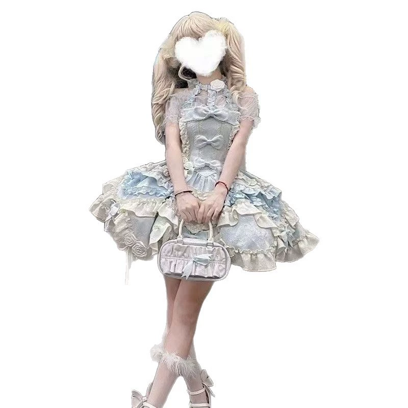 Платье Lolita JSK, принцесса, банты и розы, съёмный декор, размеры S–XL