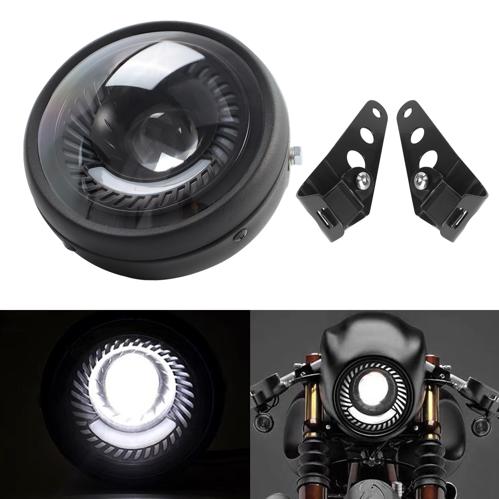 Motorcycle Swirl-Shaped 6.5inch Led Headlight Harley Led Headlight Retro Headlight Metal Led Headlight