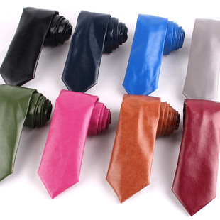 Korean fashion British men's tie leather 5cm narrow tie versatile black PU leather tie men's one-piece hair generation