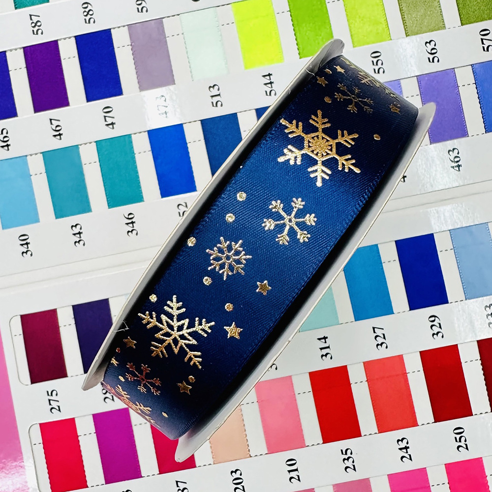 Transfronterizo 2.5CM cinta de oro de Navidad copo de nieve caja de regalo de embalaje cinta de decoración de árbol de Navidad cinta de color