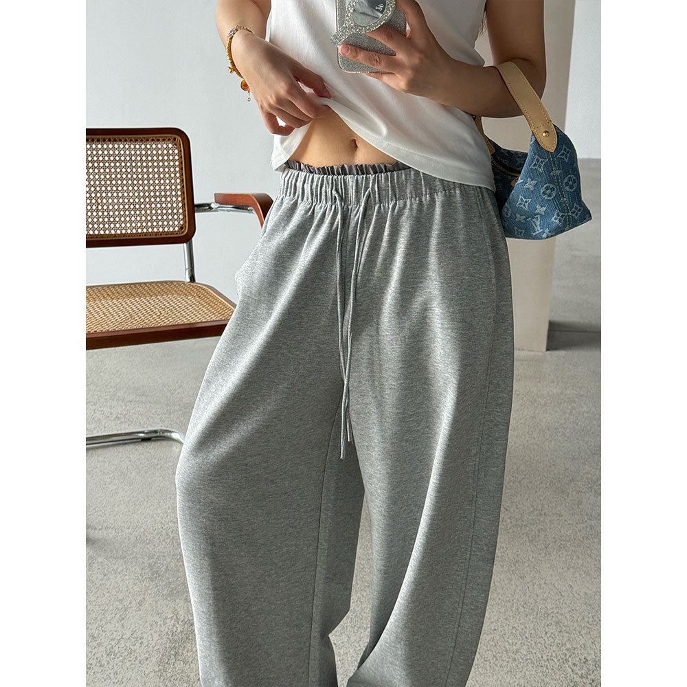 【王琪芝】夏款凉感宽松抽绳卫裤女垂感针织弯刀裤休闲裤女WQ247