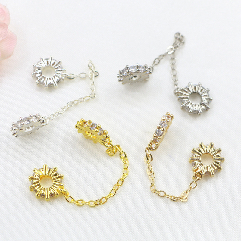 14K gold color retaining micro-inlaid zircon large hole drill ring connecting chain bead accessories diy bracelet beaded jewelry accessories
