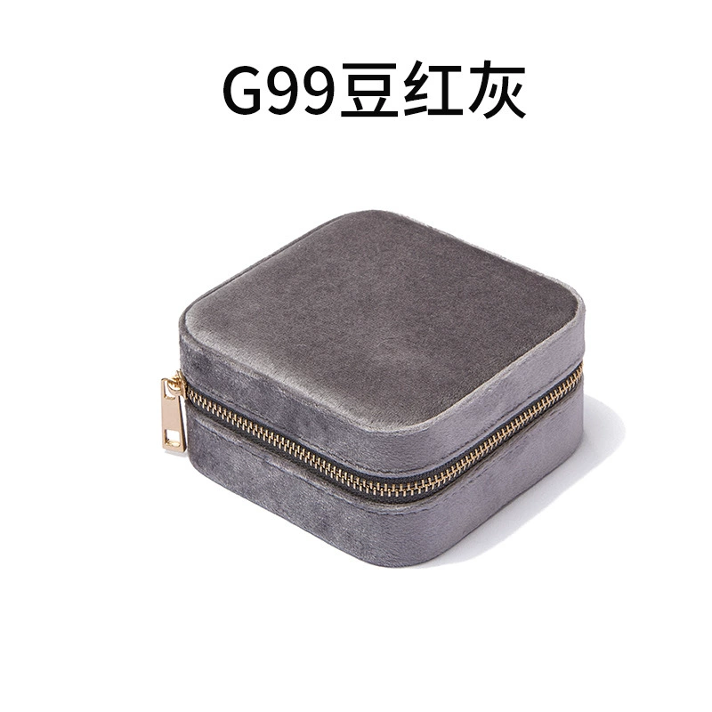 Jewelry storage box, handheld, removable ring insert, velvet‑style, zip closure