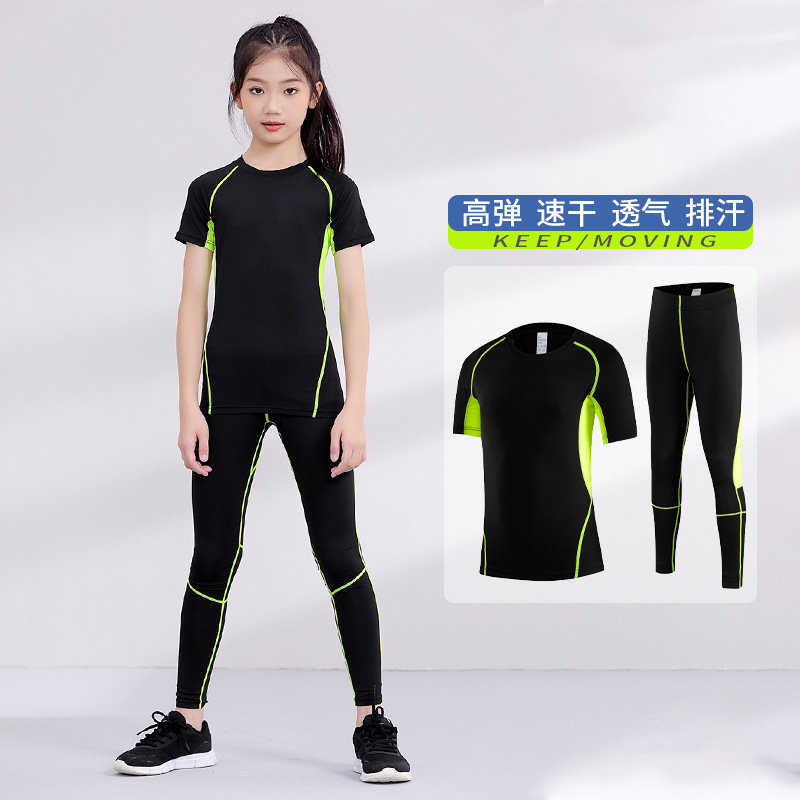 Children's Sports Short-sleeved Tight Clothes suit Girls' Base Quick-drying Clothes Summer Basketball Roller Skating Running Training Fitness Clothes