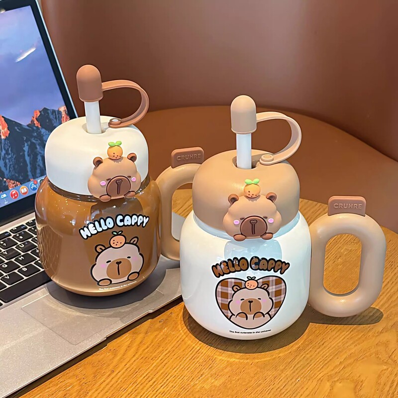 カピバラビッグベリーサーモスカップ、子供や学生が学校に行くための特別なストローカップ、大容量の茶水分離カップケトル|undefined