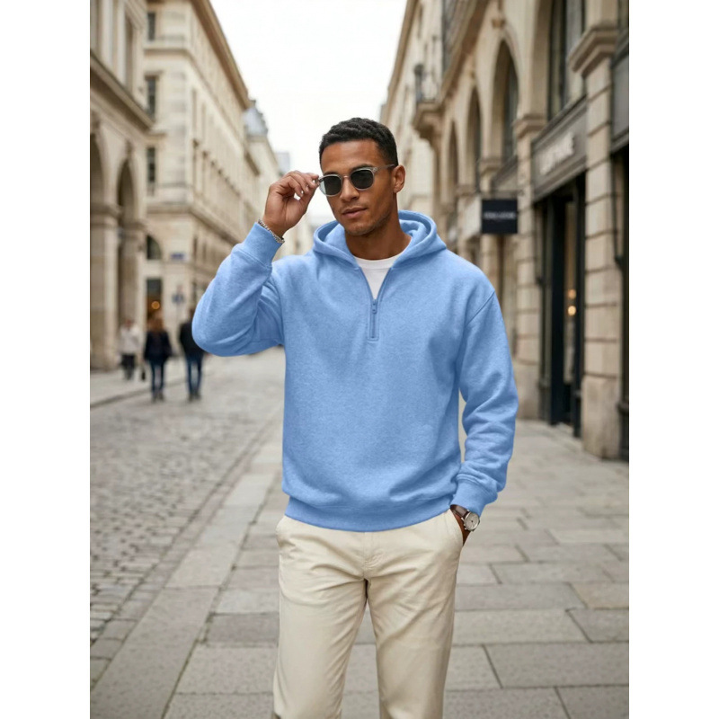 Solid-color half-zip hoodie | Relaxed fit, drop-shoulder design, casual everyday wear for men, available for cross-border sales Solid-color half-zip hoodie | Relaxed fit, drop-shoulder design, casual everyday wear for men, available for cross-border sales
