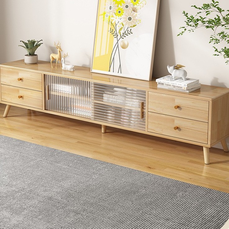 All Solid Wood Home Tv Cabinet 2025 Living Room New Storage Locker Rubber Wood Integrated Small Apartment Floor Cabinet