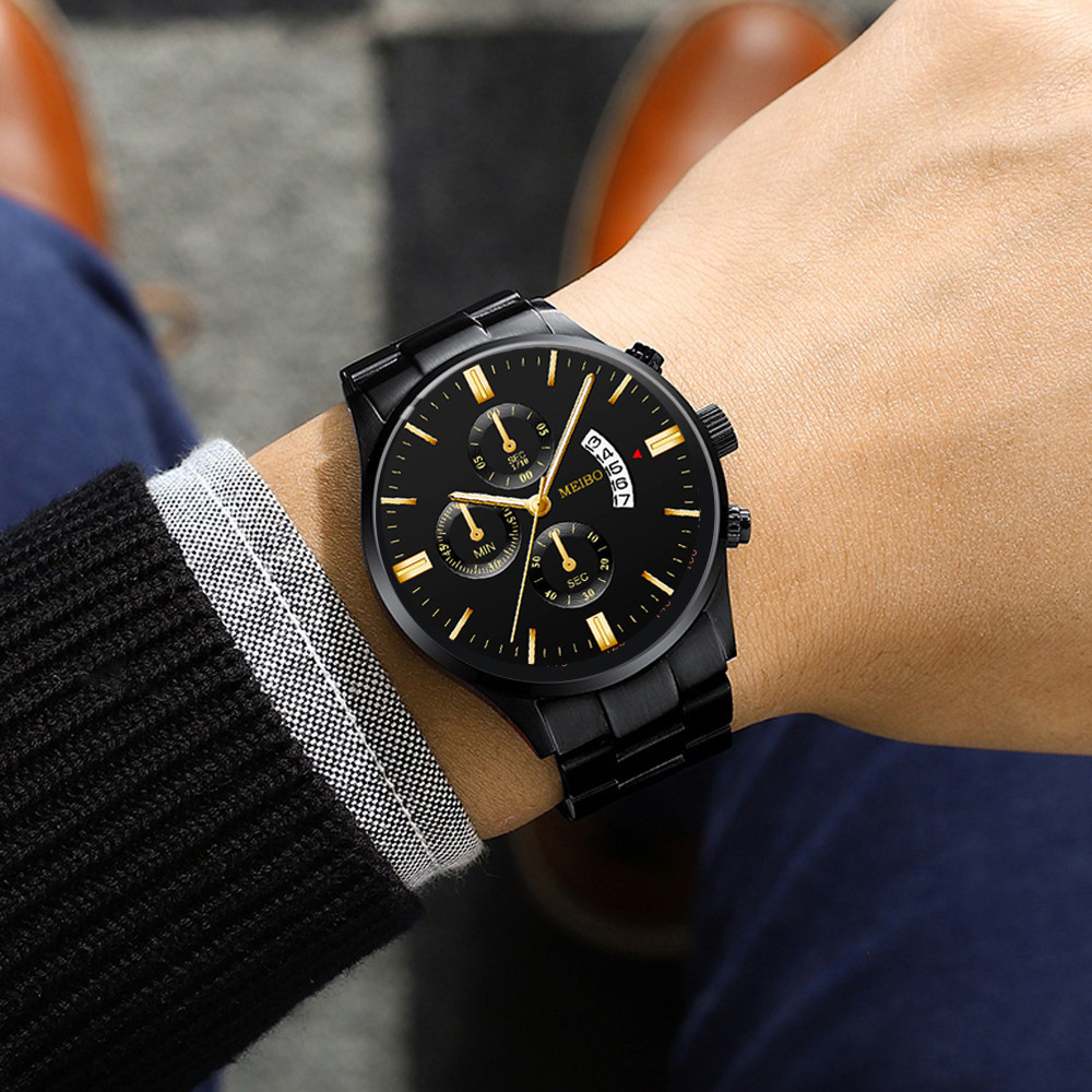 Reloj de hombre de negocios no mecánico de moda casual hombres de acero inoxidable con calendario atmosférico reloj de cuarzo