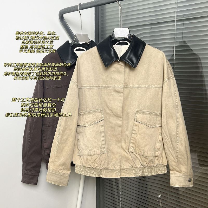 HOUSE25早春 复古时髦仿银纽扣 做旧翻领水洗工装防风夹克外套|undefined