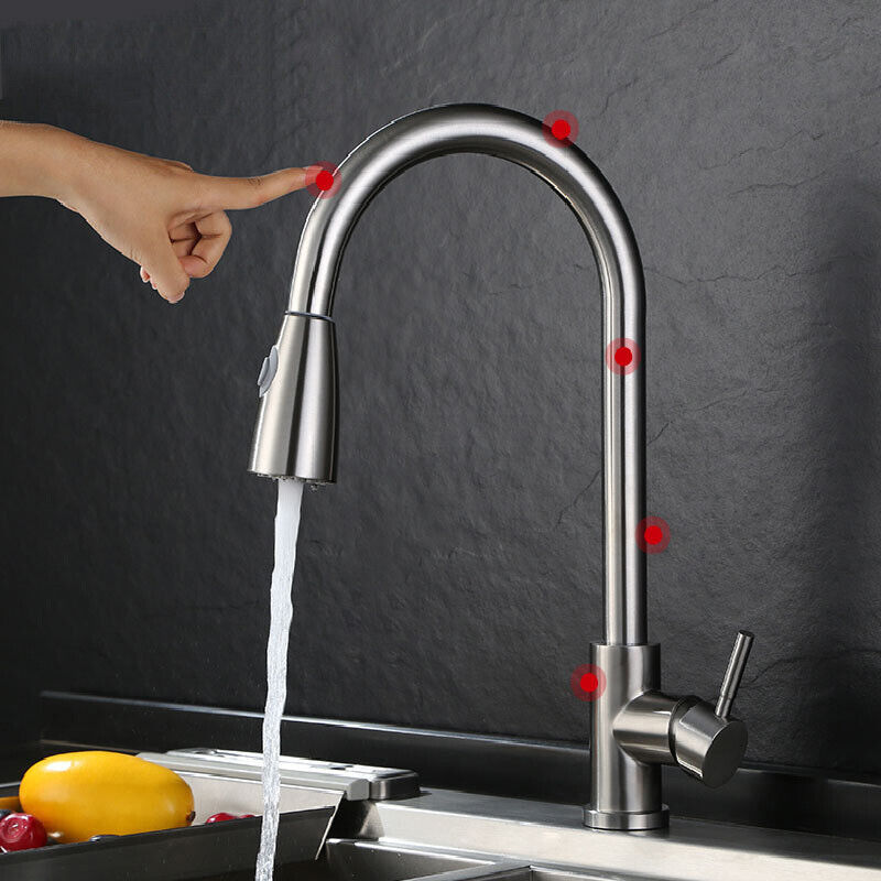 304 stainless steel touch sensor kitchen faucet pull down sprayer sink mixer induction telescopic faucet
