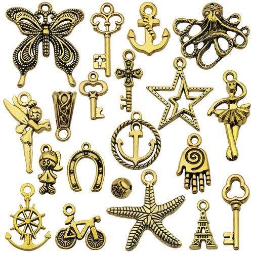 Alloy jewelry accessories, bracelet components, starfish, butterfly, cross, key-shaped, electroplated DIY pendants and charms