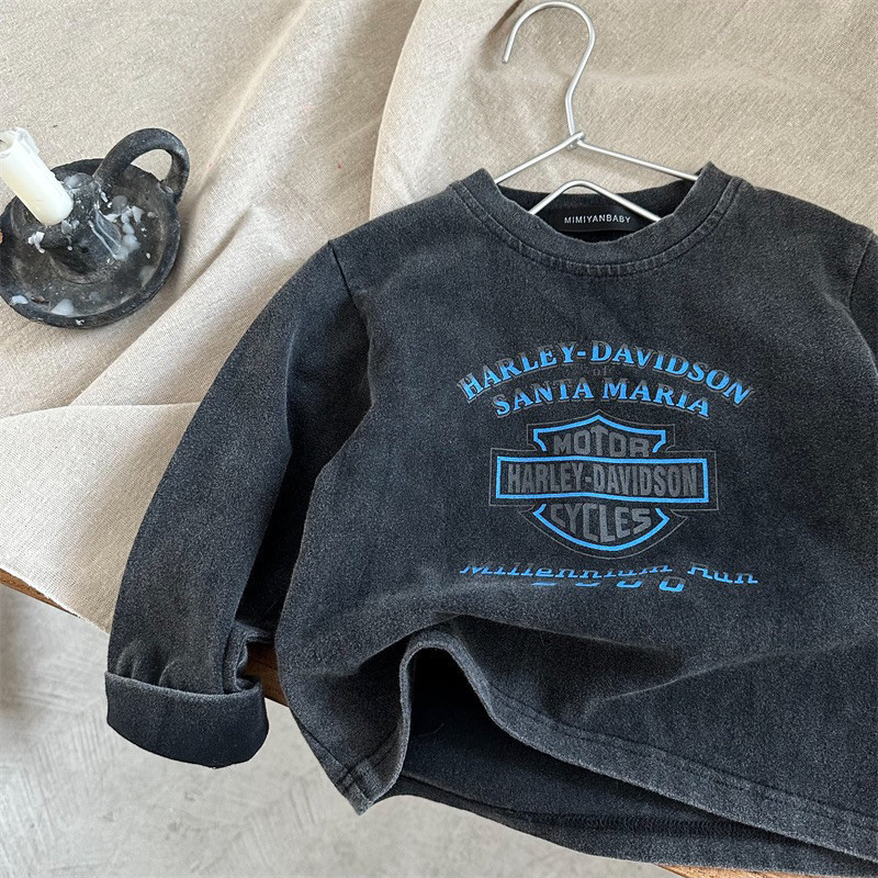 New long-sleeve T-shirt, spring and autumn thin style, vintage print base shirt for boys and girls, baby distressed washed pure cotton trendy T-shirt New long-sleeve T-shirt, spring and autumn thin style, vintage print base shirt for boys and girls, baby distressed washed pure cotton trendy T-shirt