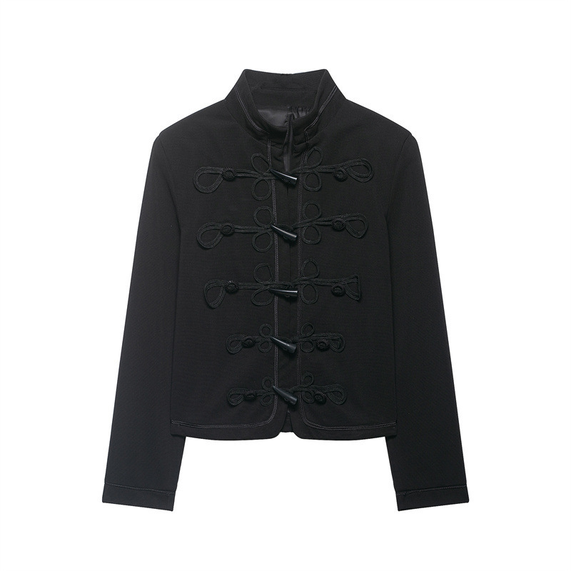 2026 New Solid Color Spring Women's Fashion Chinese Knot Single-Breasted Horn Button Short Jacket Cardigan 2026 New Solid Color Spring Women's Fashion Chinese Knot Single-Breasted Horn Button Short Jacket Cardigan