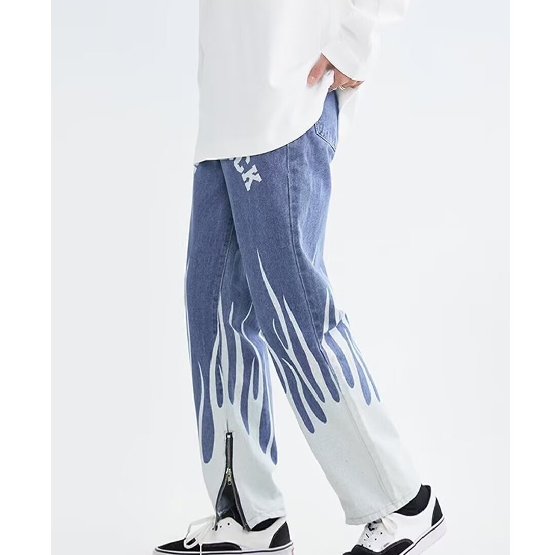 Men's Clothing Vibe Style Letter Jeans For Men With Side Zipper Design, Niche Hip Hop Street Rocking Slim Trousers_voghion.com