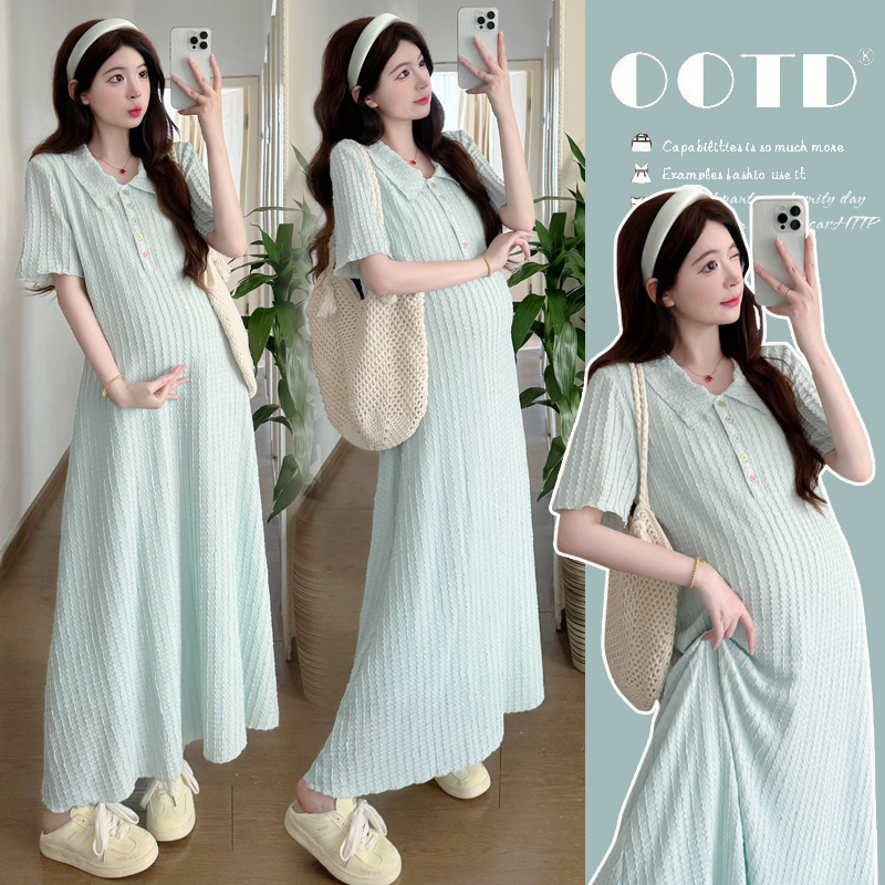 Maternity Dress Accessible Luxury and High-End 2025 New Long Style French Beautiful Skirt for Pregnant Women Summer Doll Collar Women