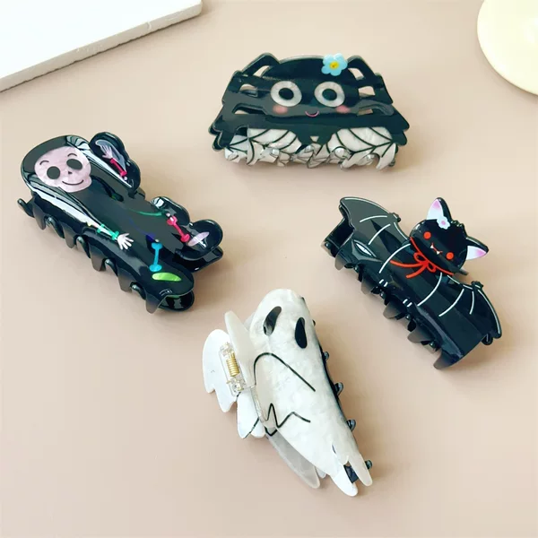 Cross-Border Hot-Selling Halloween Headwear Bat Claw Clip Ghost Skull Shark Clip Acrylic Hairpin Hair Accessories Wholesale