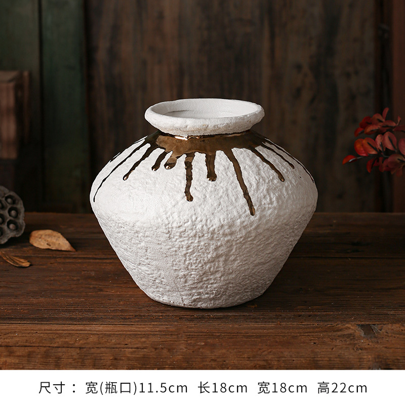 セラミック花瓶、レトロなわびさびスタイルのB&B装飾、中世の粗い陶器アートフラワーアレンジメント、家庭用家具、陶器のポット