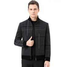 2025秋冬羊毛夹克男爸爸装厚款大码呢子大衣男立领休闲羊绒男外套