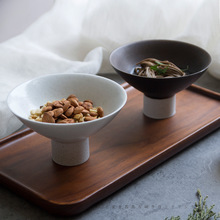 以山河食器原创金属釉磨砂釉陶瓷米饭碗日式高脚碗 禅意素食餐具