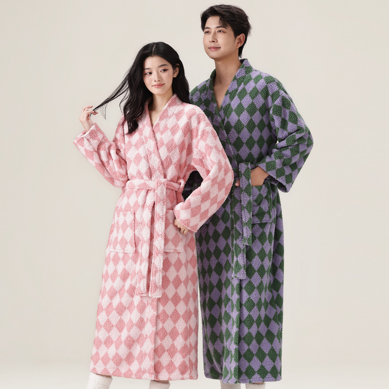 In-Stock New Women's Winter Flannel Thickened Half-Velvet Couple's Bathrobe Coral Fleece Loungewear In-Stock New Women's Winter Flannel Thickened Half-Velvet Couple's Bathrobe Coral Fleece Loungewear