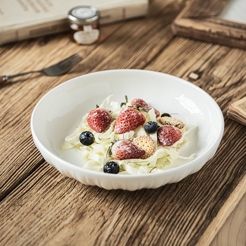 Plato de cerámica simple de color sólido platos de postres caseros platos de bocadillos de filete redondos platos de pasta