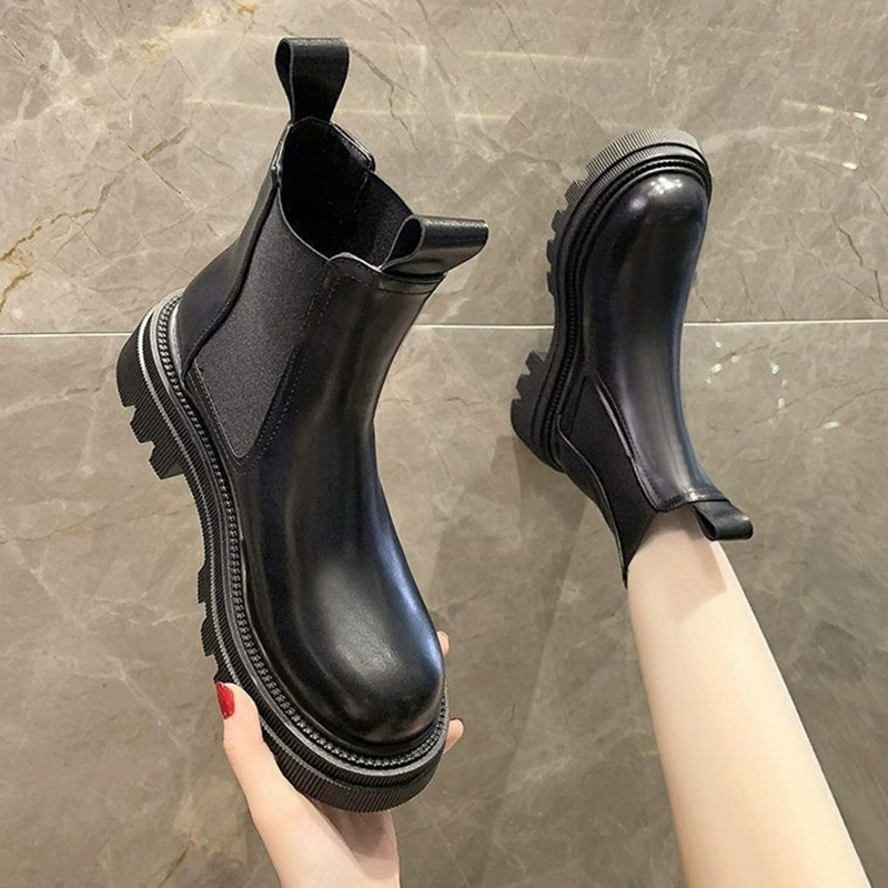 женские ботинки в британском стиле, новинка 2024, осенне-зимние ботинки на толстой подошве с флисовой подкладкой, удобные и универсальные тонкие ботинки