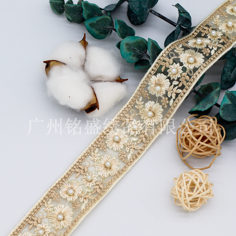 3.5cm新品欧根紗刺繍レース服アクセサリー漢服頭飾りベルトアクセサリーレース花リボン
